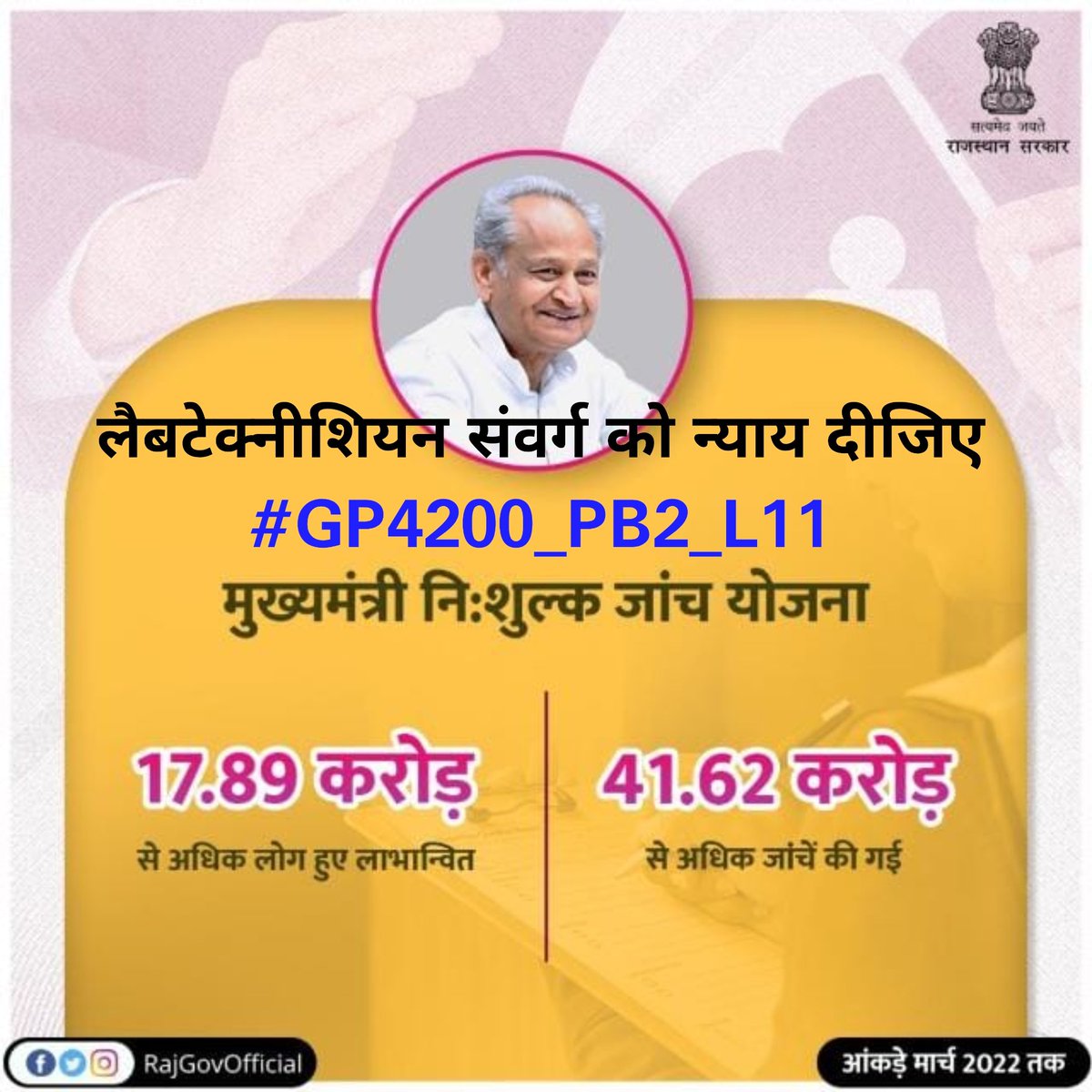 DIVYASI9999's tweet photo. @AGehlotPhirSe @ViksaPurawat मा.
मुख्यमंत्री @ashokgehlot51 जी
कर्मचारियों के #वेतनसुधार हेतु गठित #खेमराजकमेटी  रिपोर्ट सार्वजनिक करें
🔬🔬💉#लैबटेक्नीशियन_सँवर्ग की मांग 
📍ग्रेडपे 4200 
📍मेसअलाउंस 1320
📍रिस्कभत्ता बेसिक का 25% 
#Labtechs_4200GP 
#खेमराजकमेटी_रिपोर्ट_सार्वजिनक_की_जाए
#RahulGandhi https://t.co/POMAwc1YXI