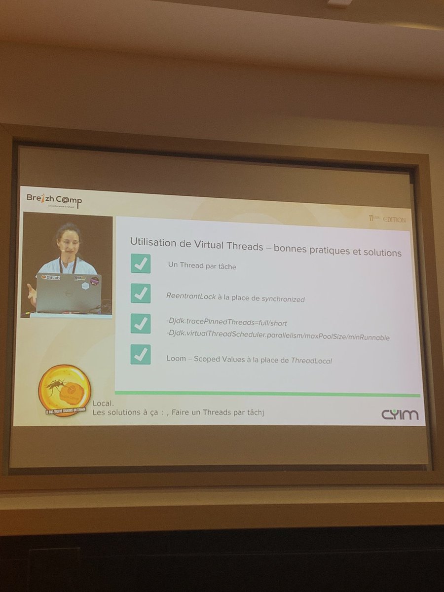 En direct du <a href="/breizhcamp/">BreizhCamp</a> !🦖

➡️ Superbe conférence de Daria Hervieux, Software Architect chez SII « Spring et Virtual Threads : est-il possible d’optimiser les performances de votre application ? »

#BreizhCamp