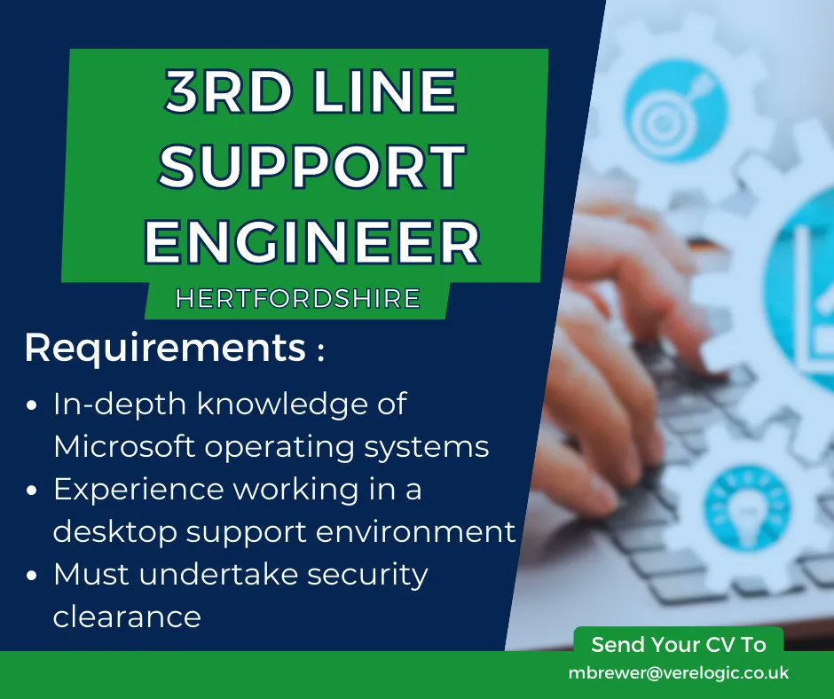 VerelogicJobs's tweet photo. THIRD LINE SUPPORT ENGINEER
📌 Hertfordshire

Europe's largest privately-owned IT business are #hiring.

Take a look below 👇 or for more information, call Marie on 01793 411122 today.
https://t.co/8ImqHAXXrO 

#thirdlinesupport #itengineers #itrecruitment https://t.co/iqxP3szc4i