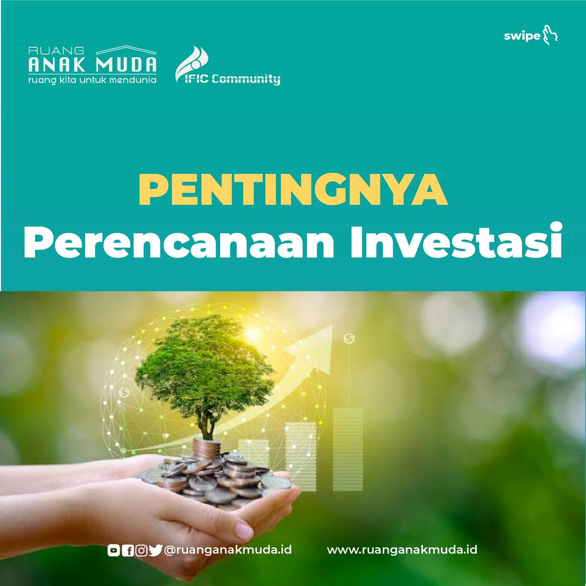 RuangAnakMuda's tweet photo. Hi Anak Muda Indonesia, Jadi menurut kamu, investasi ada gunanya kan? Opps, sebelum ngegas mulai invest, baiknya kamu bikin perencanaan investasi dulu deh, dan tentu perencanaan investasi itu sesuai tujuan investasinya.  #ruanganakmuda #investasi  #perencanaaninvestasi https://t.co/6WcZlDSrWH