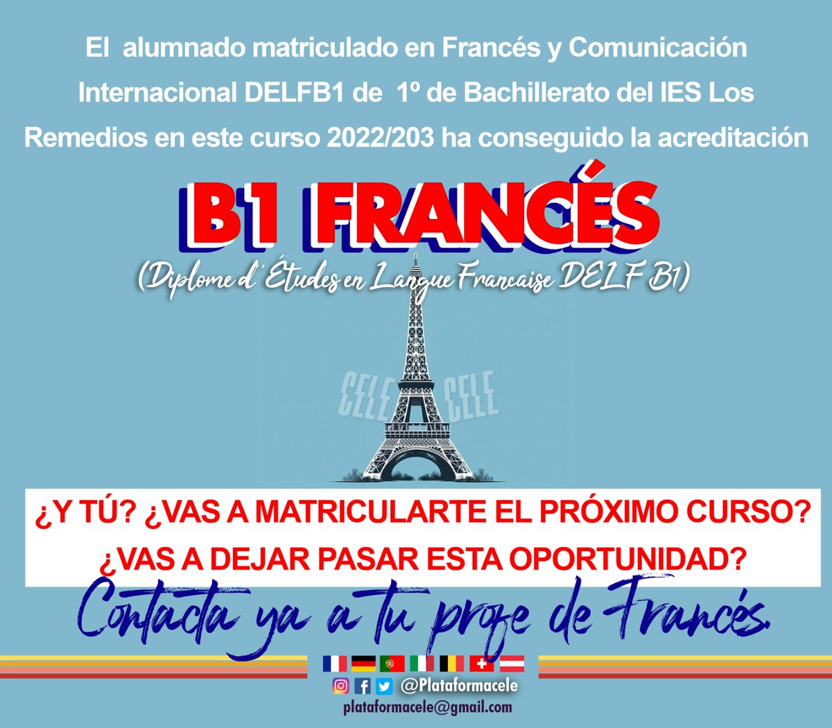 radioubrique's tweet photo. Estudiantes de 1º de Bachillerato del IES Los Remedios obtienen el B1 de francés en un experiencia pionera implantada por el departamento de francés del centro.
https://t.co/Pod9AbIHNQ https://t.co/BIhzlavteS
