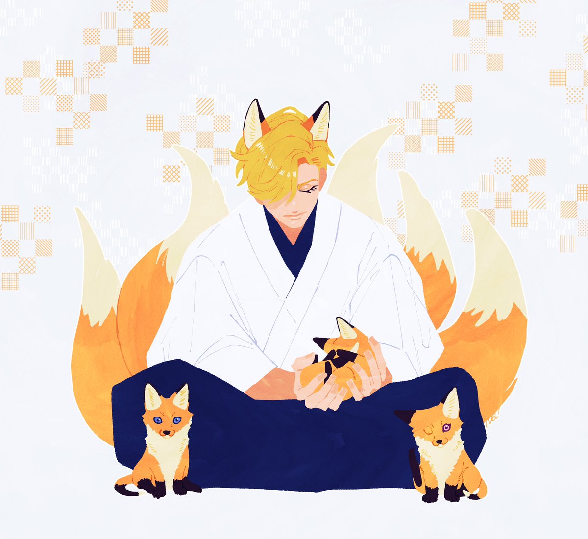 1boy fox ears fox tail blonde hair animal ears male focus tail  illustration images