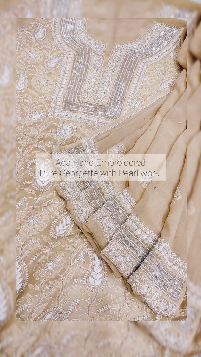 Ada Hand Embroidered Fawn Pure Georgette Lucknowi Chikankari Unstitched Kurta Dupatta Set With Pearl Work 
#AdaChikan #Chikankari #LucknowChikan #AdaDesigns #AdaLucknow #LakhnaviAda #naturalfawn #dustyfawn #fawn #Suitcollection #puregeorgette #adasuits #unstitchedsuits