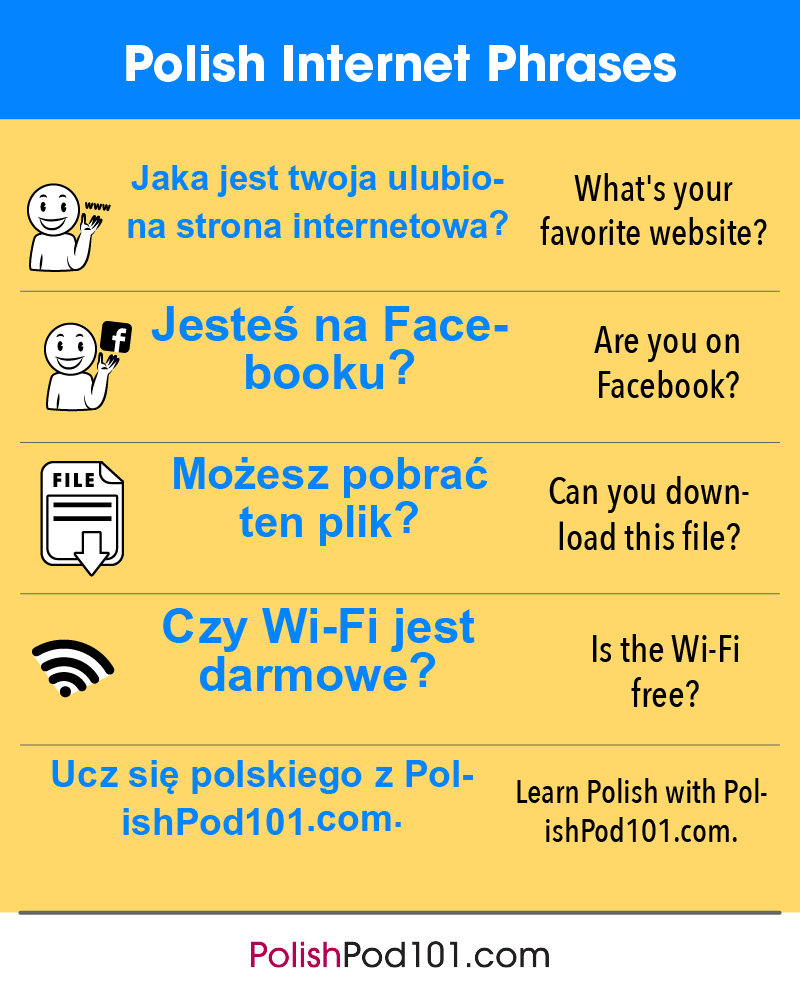 PolishPod101's tweet photo. Polish Internet Phrases 🌐 PS: Learn Polish with the best FREE online resources, just click here https://t.co/lJJ0BQks22 https://t.co/uQQBllSCy0