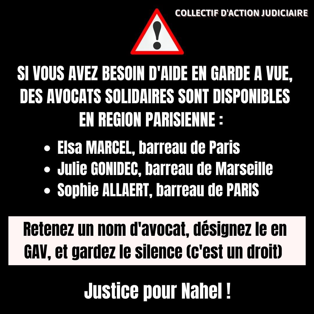 Pour ceux qui ont besoin d’avocats en cas de problème durant la marche blanche ou le soir au moment des affrontements avec la police. ⬇️