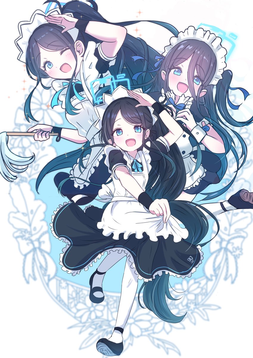 aris (blue archive) maid maid headdress long hair enmaided alternate costume apron blue eyes  illustration images