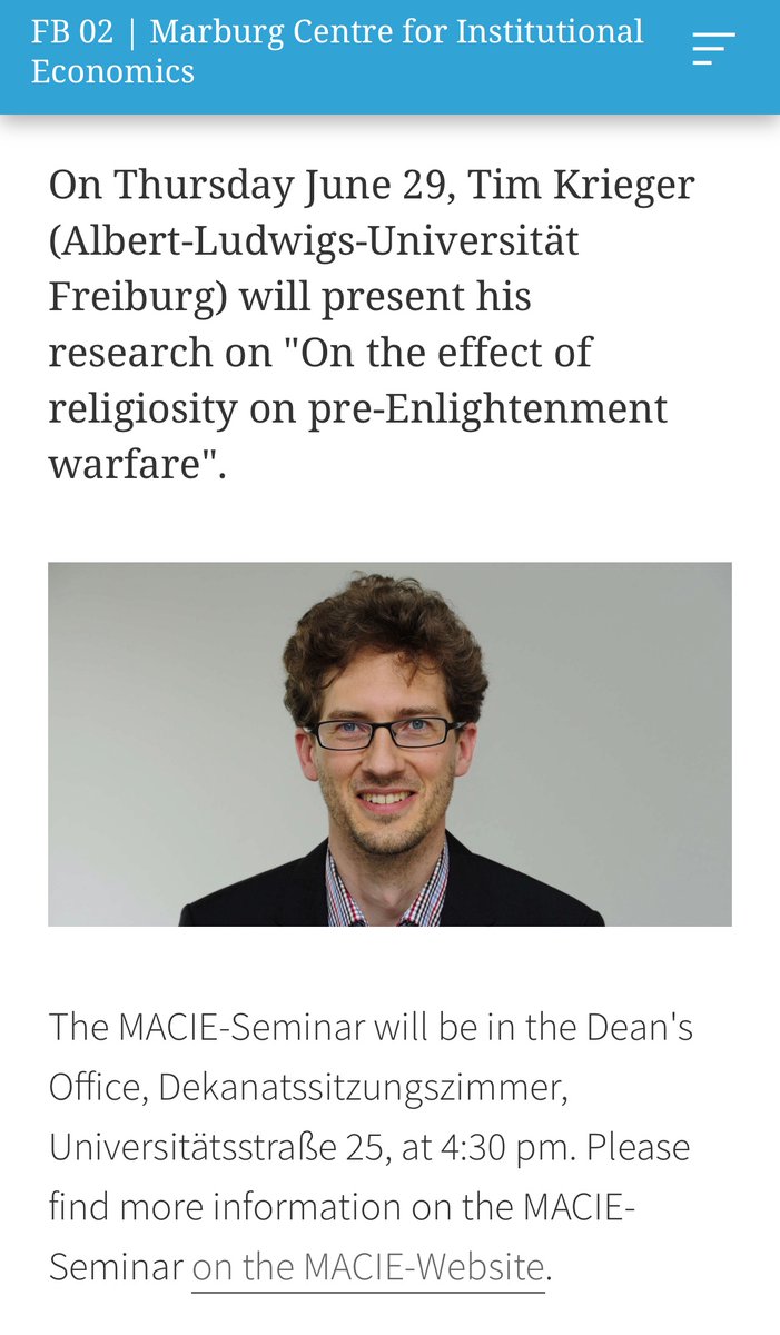 MR_Farzanegan's tweet image. Today, @TimKriegerFR  will present his research on "On the effect of #religiosity on pre-Enlightenment #warfare" @Uni_MR @cnms_mr 

uni-marburg.de/en/fb02/resear…