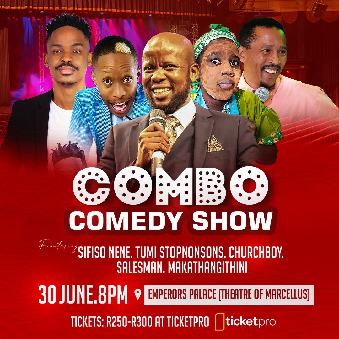 Sifiso Nene brings you the best comedy combo on the 30th June at Theatre of Marcellus, Emperors Palace, JHB. The all-star cast includes performances by Salesman, Maka Thangithini, Stopnonsons and Churchboy. Tickets at Ticketpro: bit.ly/3BNhMz3