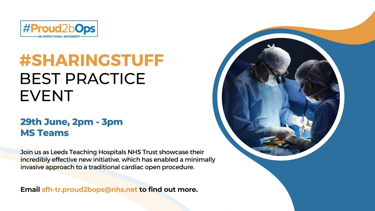 Proud2bOps's tweet photo. 📢Just over an hour to go before we launch our very first #SharingStuff log on at 2pm to hear about the incredible work Leeds Teaching Hospital have done to reduce inpatient stay. See you there, reminders are in your inbox 📢#sharing #learning #bestpractice #operational #leaders https://t.co/Z95gS0Qbny