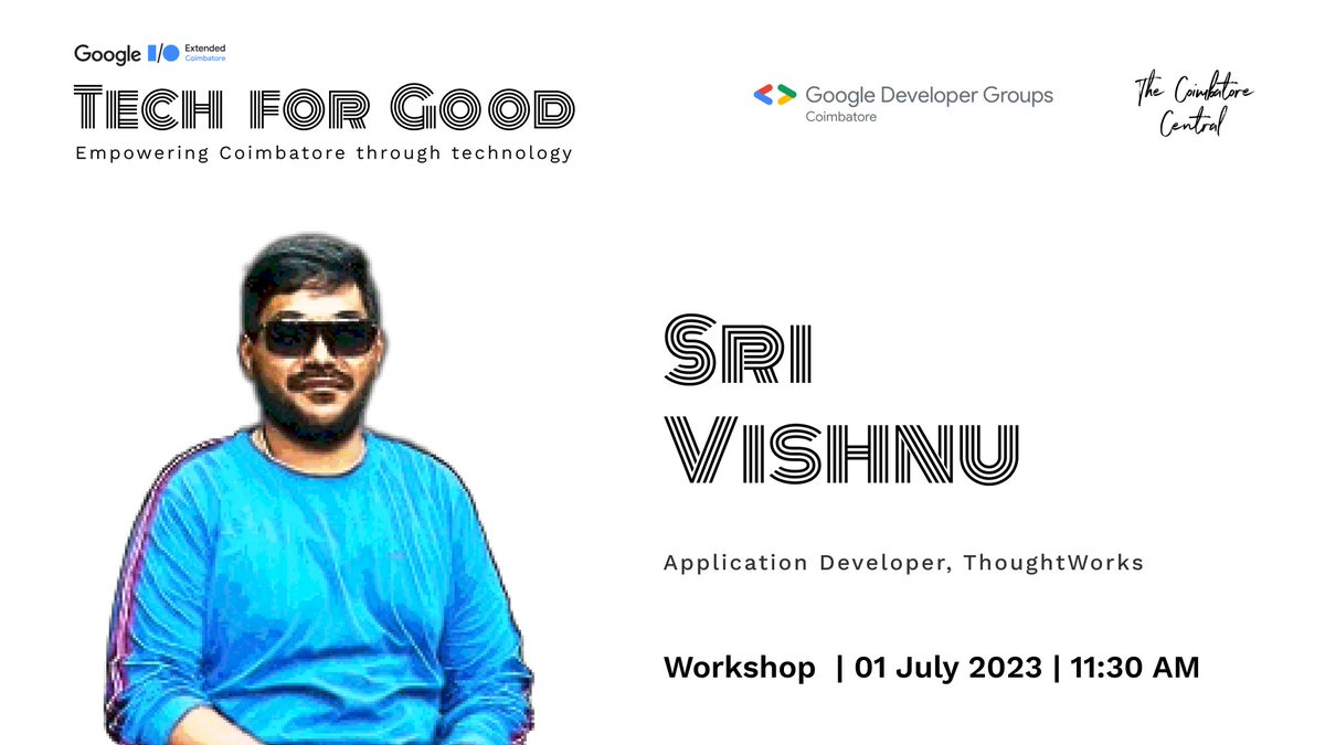 "AI as a Pair Programmer" will be held with the launch of the month-long program #TechforGood empowering #Coimbatore through technology.

Sri Vishnu will be unraveling the potential of AI to revolutionize the way we code ⬇️