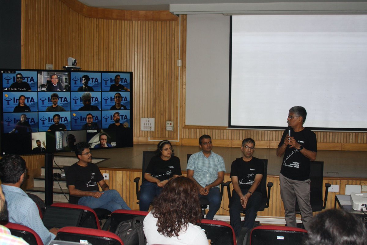 NCRA_Outreach's tweet photo. The exciting results obtained by the @InPTA_GW and @EPTAGW team, as part of the global @IPTA_GW efforts to hunt for nanohertz #GravitationalWaves, were publically announced by members of the @InPTA_GW collaboration through a press conference this afternoon held at #NCRA, Pune. https://t.co/54mECdbnOI