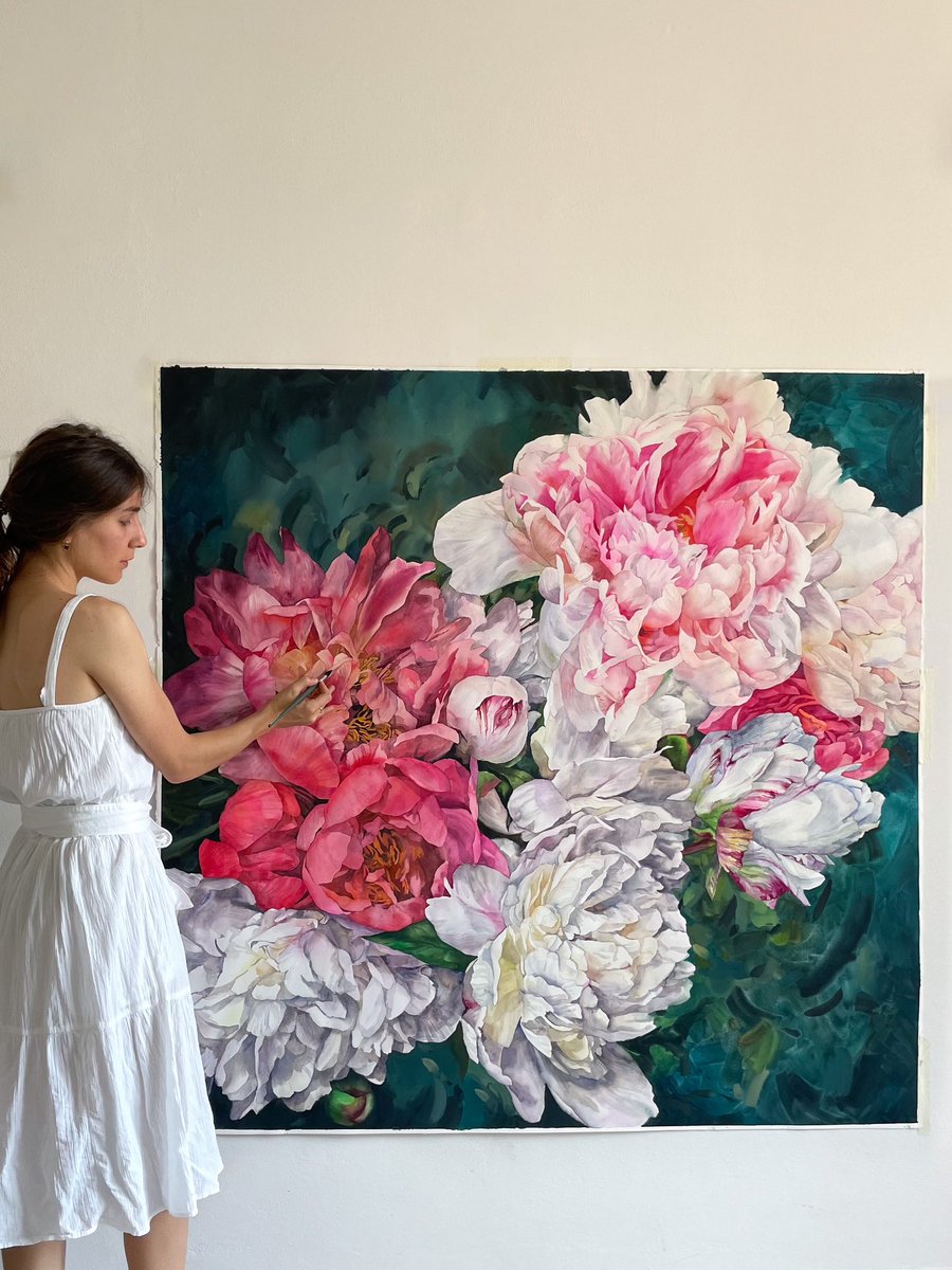 janetpulcho's tweet photo. Hello to all flower lovers 🌸
My name Janet Pulcho and I’m #watercolor artist. This is my new #painting with peonies. 
Dimensions 140x140cm. 55x55 inches 
My website: https://t.co/NIsggDmHj4
Tutorials and masterclasses: https://t.co/3wdAobPqmG https://t.co/cenCH0042d