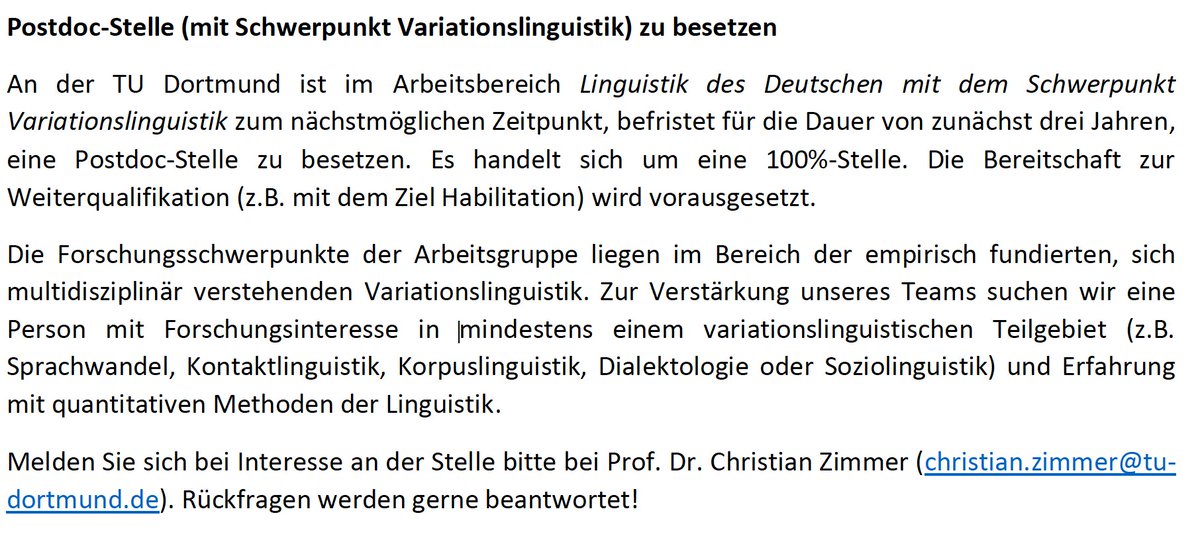 An der TU Dortmund ist eine Postdoc-Stelle im Bereich #Variationslinguistik ausgeschrieben #jobs