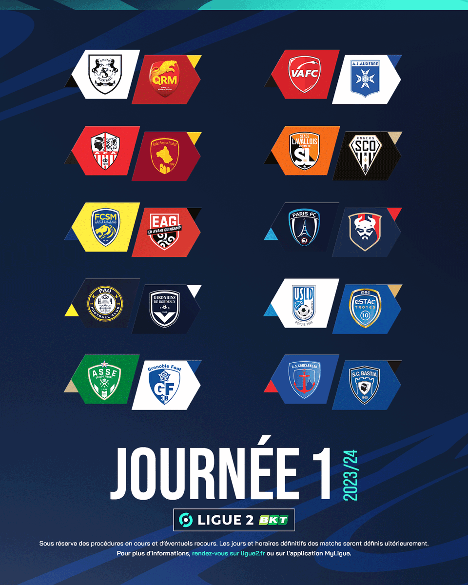 Ligue2BKT's tweet photo. Les 10 affiches de la première journée 🔥

#RevealCalendrier https://t.co/APMkMaXas5