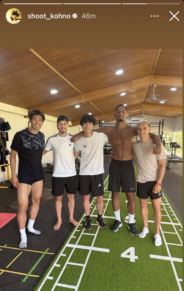 Shoot Kohno, close friend of Takehiro Tomiyasu, on Instagram story, with Tomiyasu, Gabriel Martinelli, William Saliba & Leandro Trossard in Spain this week. ❤️ #afc