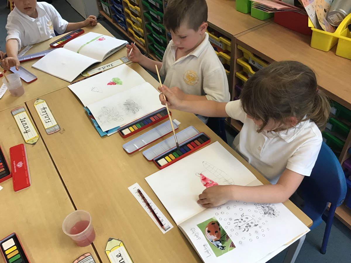wclpsyear1's tweet photo. What a wonderful way to start our art project, meeting @eleanortomlinson_art and then having a go at our own ladybird using similar techniques. We learned so much and even gave Ellie a signed picture from a budding  artist in our class team! #wclpsart https://t.co/6lccSd4low