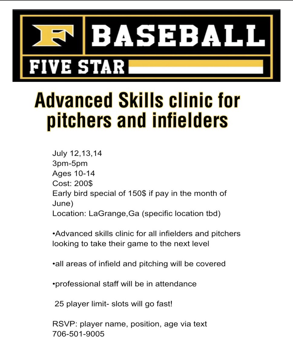 Advanced skills camp for pitchers and infielders! Great opportunity to get better!