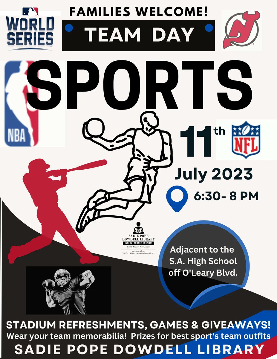 salibrary's tweet photo. Sports Day - Ages 0-100!! #dowdelllibrary #publiclibrary #libraries #libraries #librarylife #librarylove #southamboynj #librariesofinstagram https://t.co/6OjeBQ6YT5