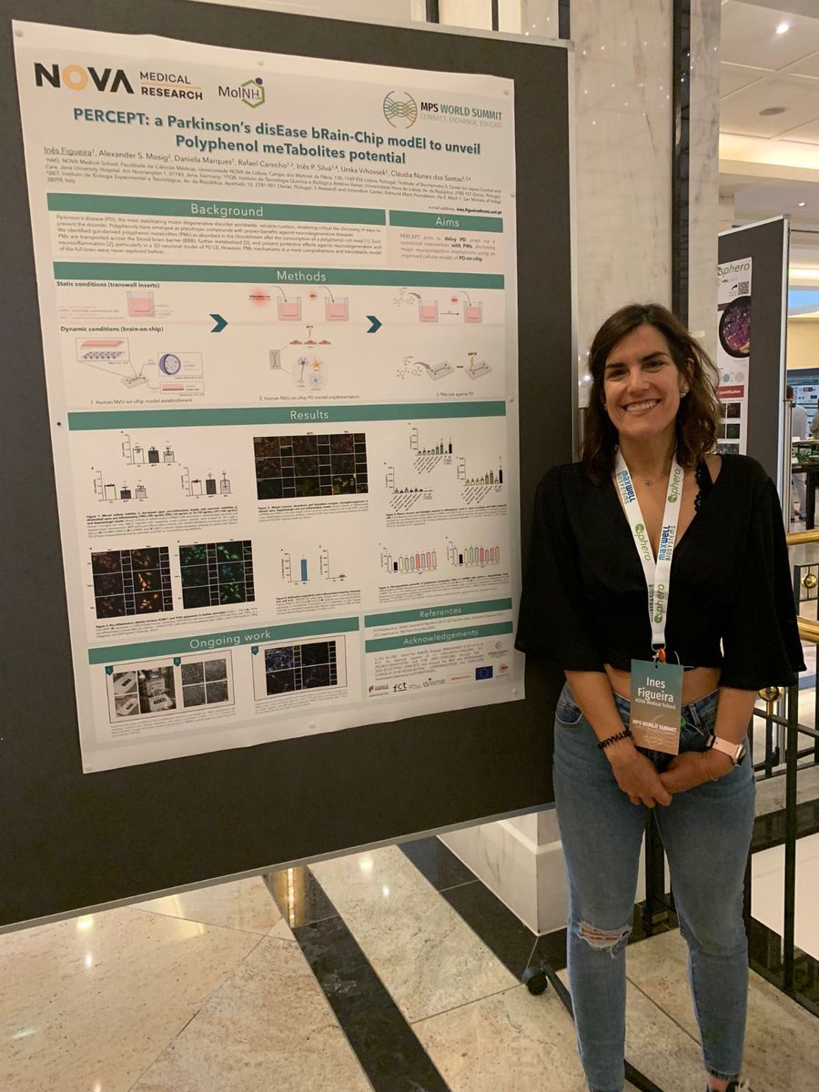 CNSantos_lab's tweet photo. Now at @MPSWorldSummit, @ines_figueira88 is presenting her #PERCEPT project on polyphenol metabolite effects on brain-chip model of PD https://t.co/FczCwdkrRS