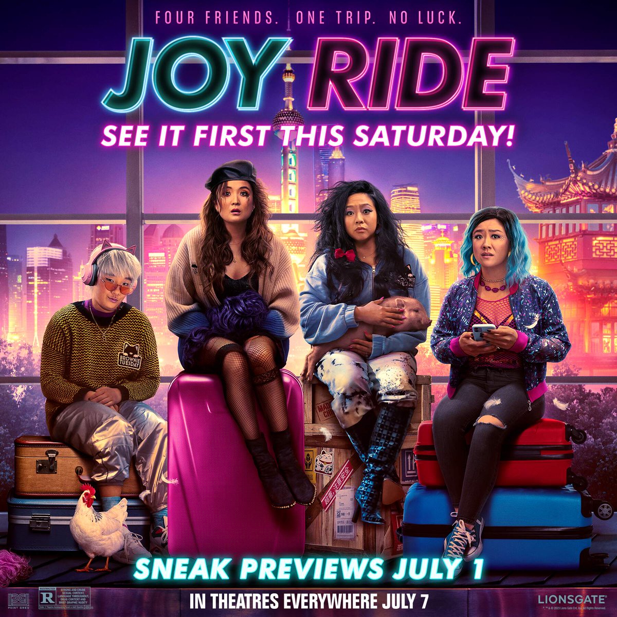 Get ready to take a trip of a lifetime 😉✈️ 
Be the first to see #JoyRideMovie at #AMCTheatres with special sneak previews - THIS SATURDAY, July 1. 🎟 bit.ly/3CT3nBS