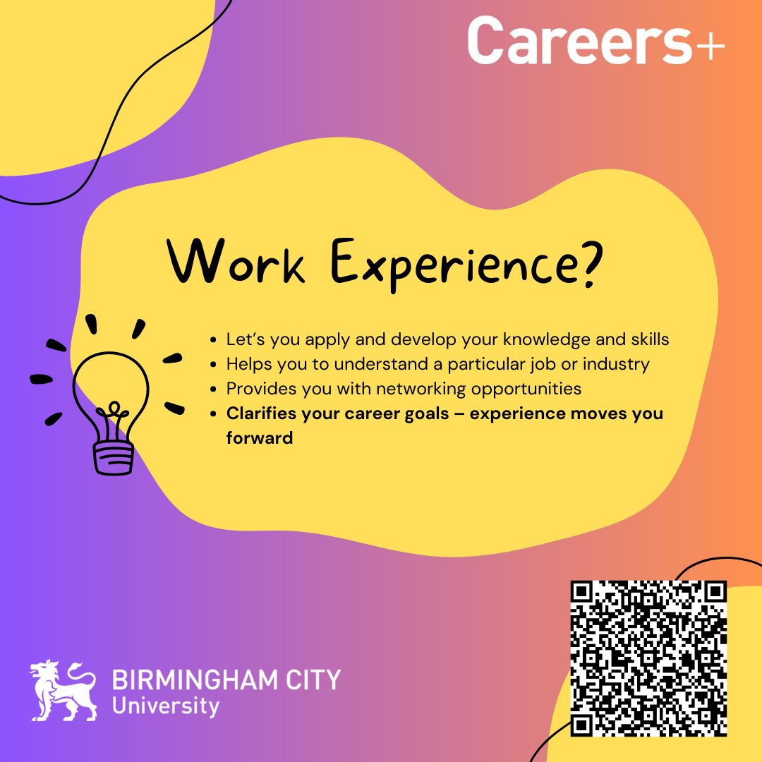 Careers+ offer one-to-one support to help you search for and secure work experience, additional placements and part-time jobs! Book via our website today: careersplus.bcu.ac.uk