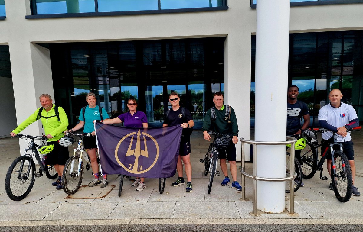 73_SQN_LSTW's tweet photo. Today SSgt Matthews organised a Sqn bike ride with @CO_LSTW from Bld 101 HQ LSTW all the way down to Marchwood. Exemplary lead by Cpl Dodds. Well done to all who took part, total distance of 22.15 miles in 1 hour 42 mins, great effort 7️⃣3️⃣🔱👍 #mentalresilience #teamwork #biking https://t.co/G9qFTgy0to