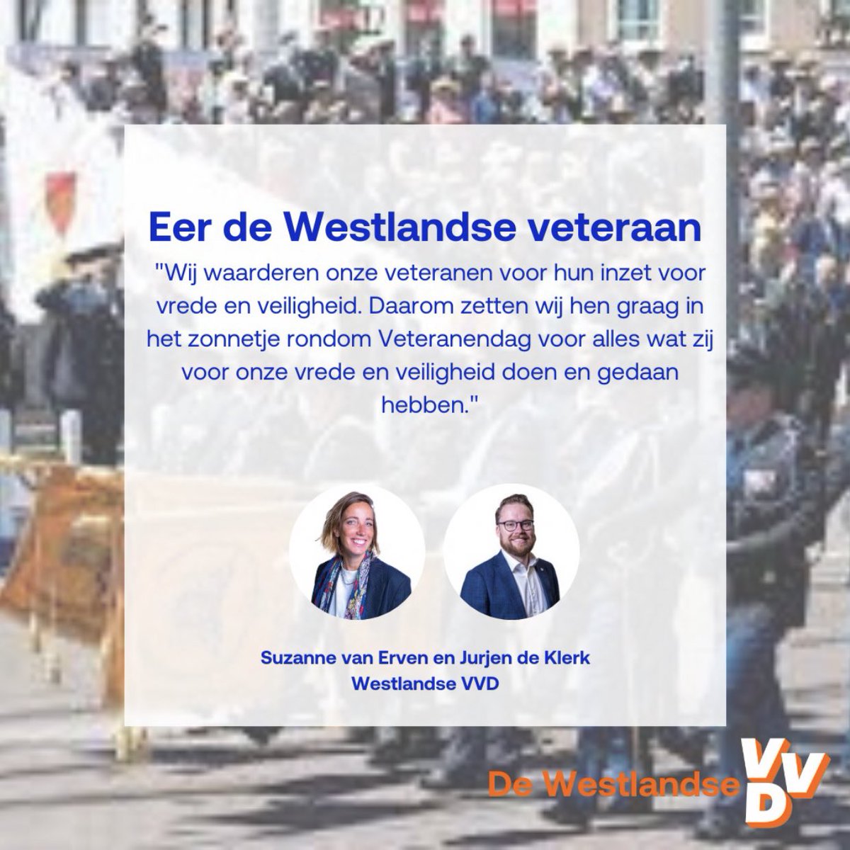 Samen met @cdawestland hebben wij vragen gesteld aan het het College van B&amp;W. ‘Eer de Westlandse veteraan’ is de titel van de vragenset die gaat over het aantal veteranen, de zorgplicht voor hen, een eventuele veteranenpas én ondersteuning voor actieve militairen. #veteraan