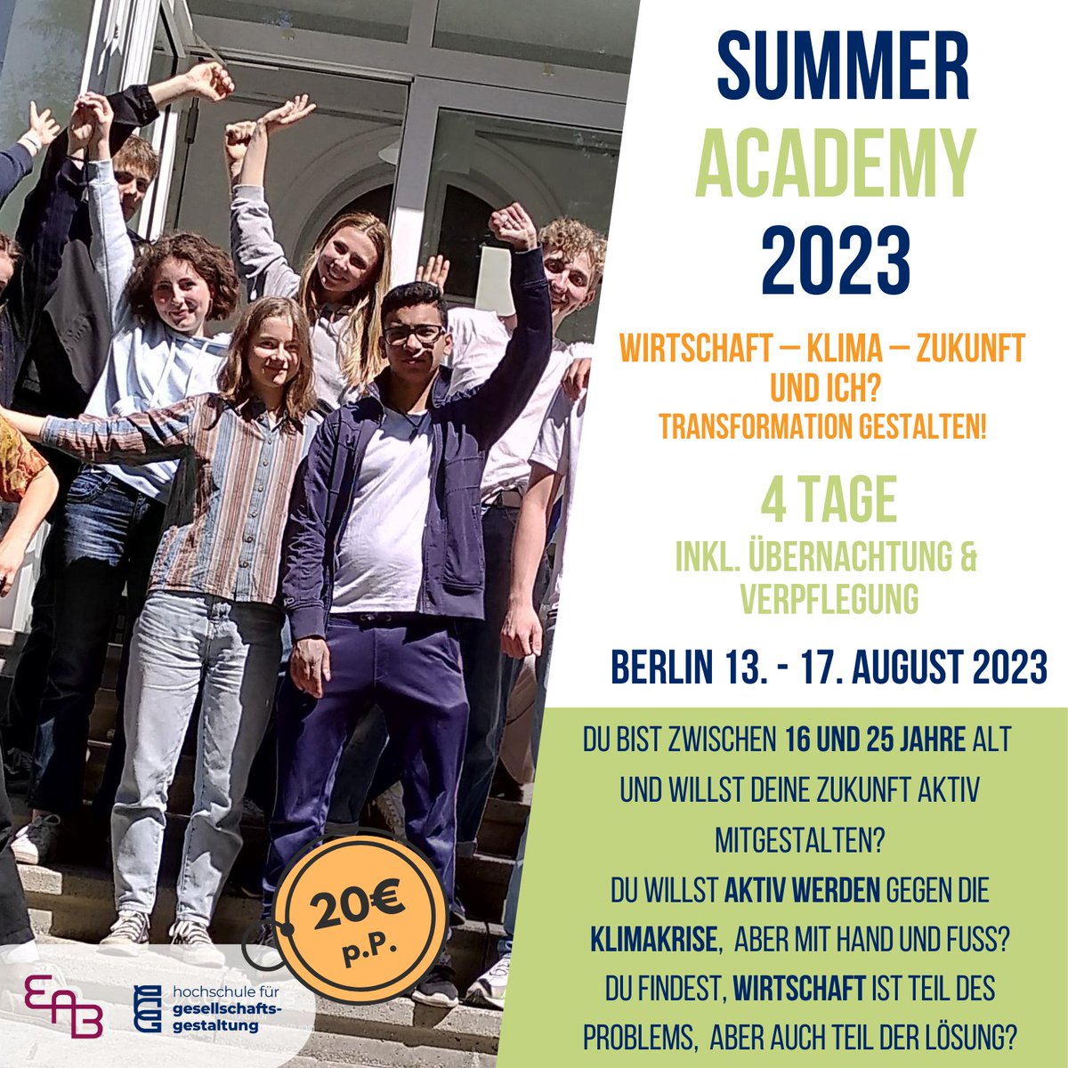 🇪🇺Summer Academy 2023🌞Du bist zwischen 16 und 25 Jahre alt und willst etwas bewegen? Dann #joinus und lass uns gemeinsam nach Wegen aus der Klimakrise heraus in eine neue nachhaltige Welt suchen!🌎🌱 eab-berlin.eu/de/veranstaltu… @hfgg_hochschule