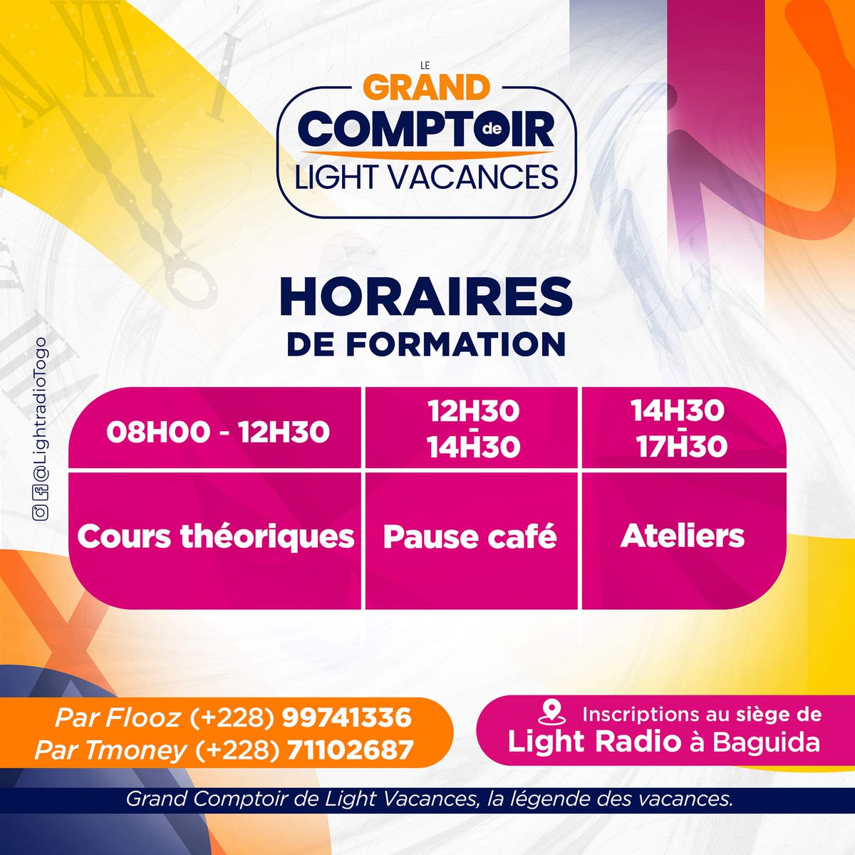Light_Radio_fm's tweet photo. Le Grand Comptoir de Light Vacances du 17 juillet au 09 septembre oui mais quels sont les horaires des formations ? Nous vous donnons la réponse. 

NB: Nous prenons en compte votre disponibilité.
#gclv
#vacancesutiles
#lightradio https://t.co/hFXOuJfv8H