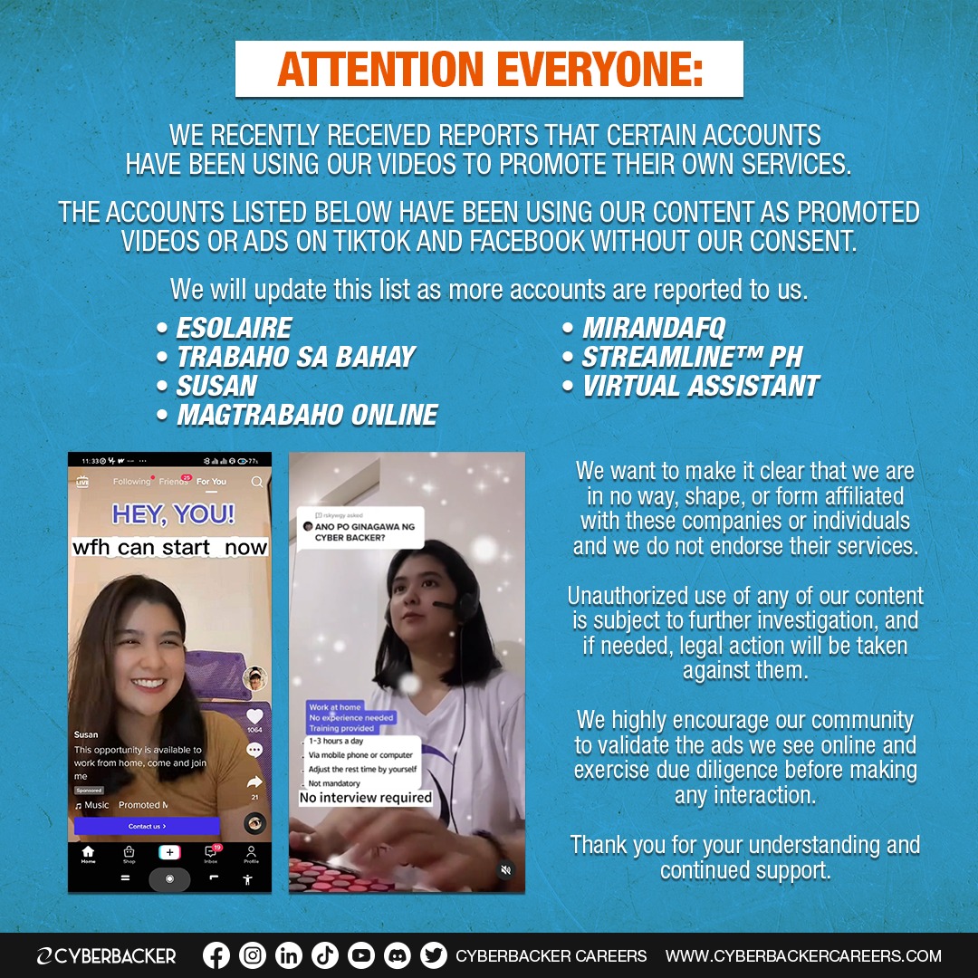cb_career's tweet photo. [ A L E R T ]

We recently received reports that certain accounts have been using our videos to promote their own services. https://t.co/vWdU4yFbfO