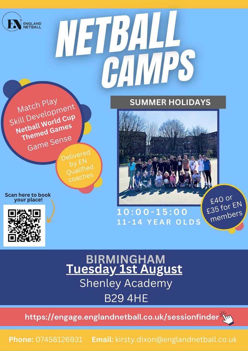 Netball in Birmingham (@bham_netball) on Twitter photo โ๏ธ๐๐๐๐๐๐ ๐๐๐๐๐๐๐ ๐๐๐๐๐โ๏ธ
We have some Netball Camps this Summer!
๐Shenley Academy
๐
1st Aug
๐10:00-15:00
๐Aged 11-14
This camp will be Netball World Cup Themed ! With lots of fun games and challenges! ๐๐๐
Book today via the EN session finder!๐ โ๏ธ๐๐๐๐๐๐ ๐๐๐๐๐๐๐ ๐๐๐๐๐โ๏ธ
We have some Netball Camps this Summer!
๐Shenley Academy
๐
1st Aug
๐10:00-15:00
๐Aged 11-14
This camp will be Netball World Cup Themed ! With lots of fun games and challenges! ๐๐๐
Book today via the EN session finder!๐