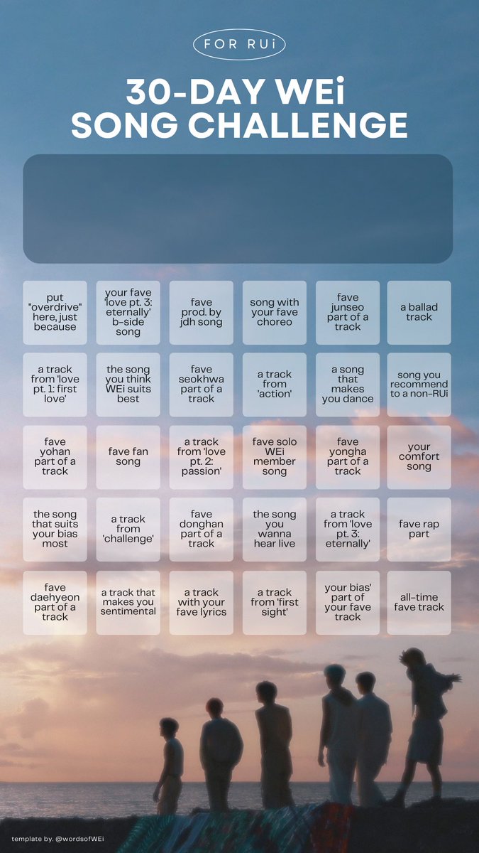 wordsofWEi's tweet photo. [📢] · #WEi #위아이 @WEi__Official

WEi's music deserves to be known by everyone! @wordsofWEi once again invites each RUi to join our “30-Day WEi Song Challenge” to share and promote songs of WEi on your IG/FB Stories by its 'Music' feature ✨

#Eternally #질주 #OVERDRIVE https://t.co/mlraA308yO