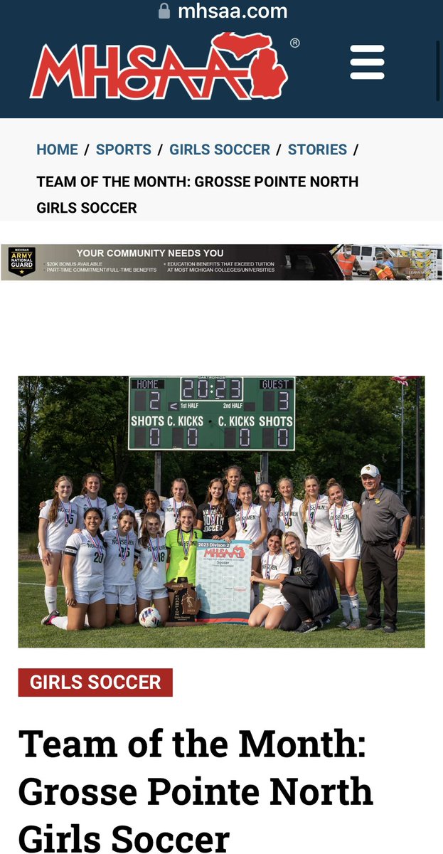 North Girls State Championship Soccer Team is the MHSAA team of the month sponsored by Applebee’s. So proud of our athletes. @GPSchools @TheNorsemenTide @GPNABC @GPNHS