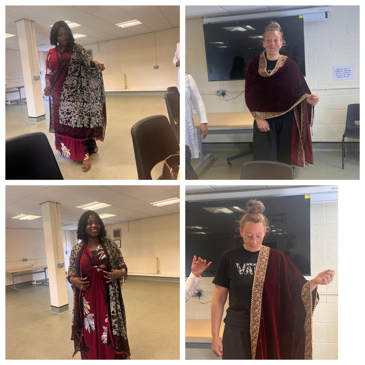 CHAI_Project's tweet photo. A Brilliant session this morning @WestOldhamTrust CHAI, as we learn and share how the #scarf is worn in different cultures & what it represents in different faiths/cultures #diversity #unity #learningaboutoneanother plus discussions on religious celebrations ❤️ #Eid #Christmas .. https://t.co/U04U0BnmEE