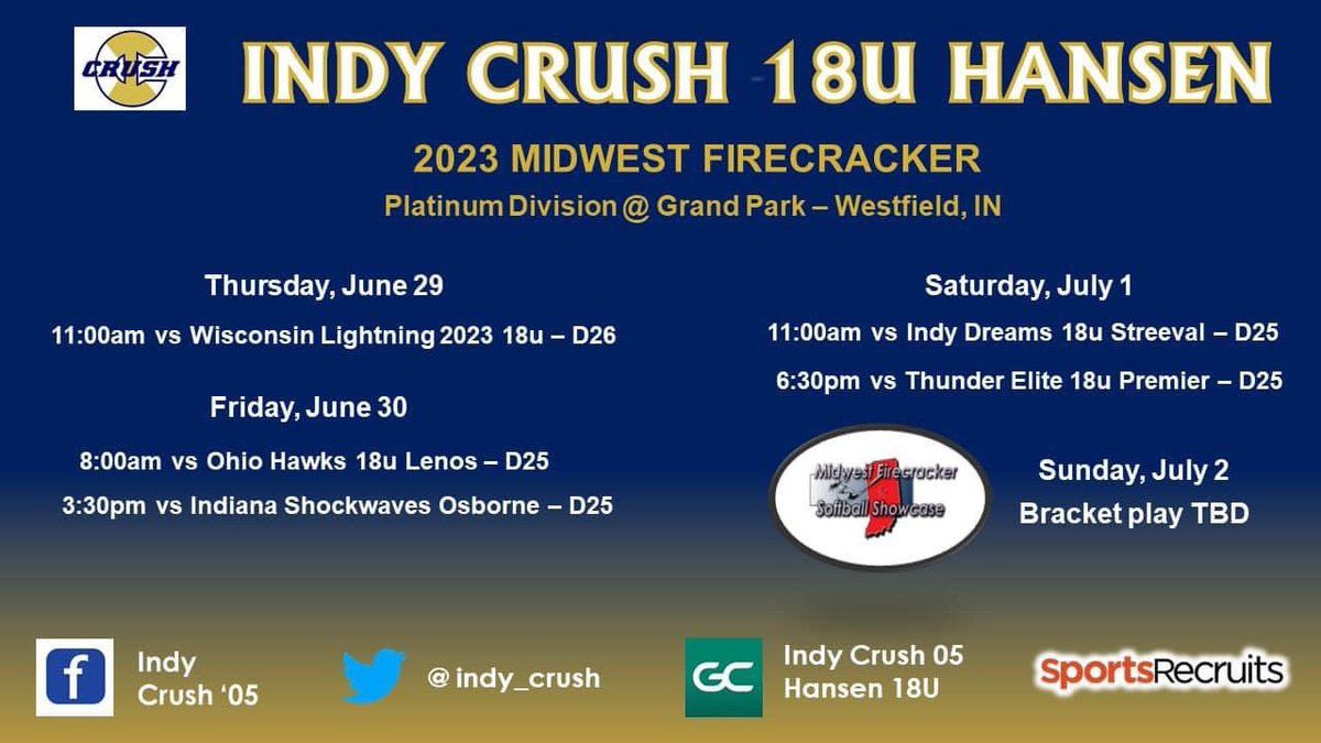 JansenLillianna's tweet photo. @indy_crush is ready for a strong weekend at the MW Firecracker! Let’s go!! #crushyouknow https://t.co/Upk4aCubsB