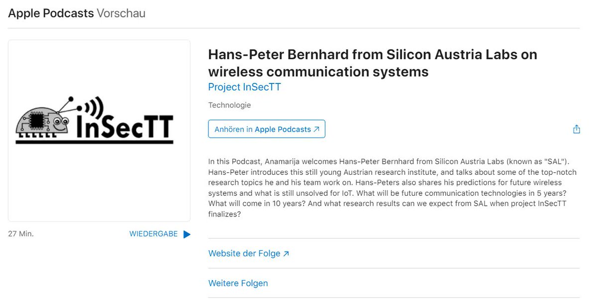 In this Podcast, Anamarija welcomes Hans-Peter Bernhard from Silicon Austria Labs (known as "SAL"). So …what is SAL?
buff.ly/44nQE5H 
And what research results can we expect from SAL when project InSecTT finalizes?