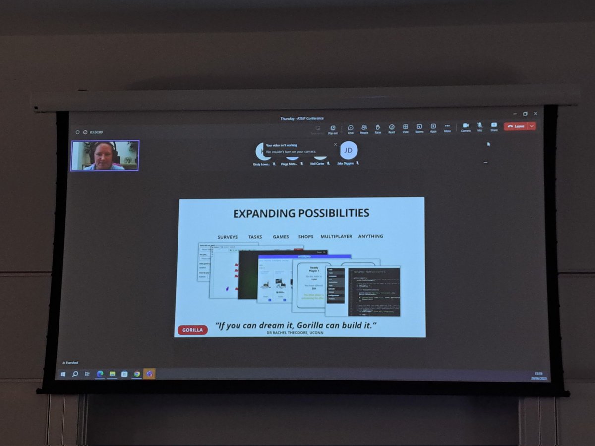 GorillaPsyc's tweet photo. @EvershedJo presenting our vision for Psychology Departments: an all-in-one platform for mixed methods #onlineresearch at #ATSIP2023 conference 💻🦍 https://t.co/oU1H0bqa71