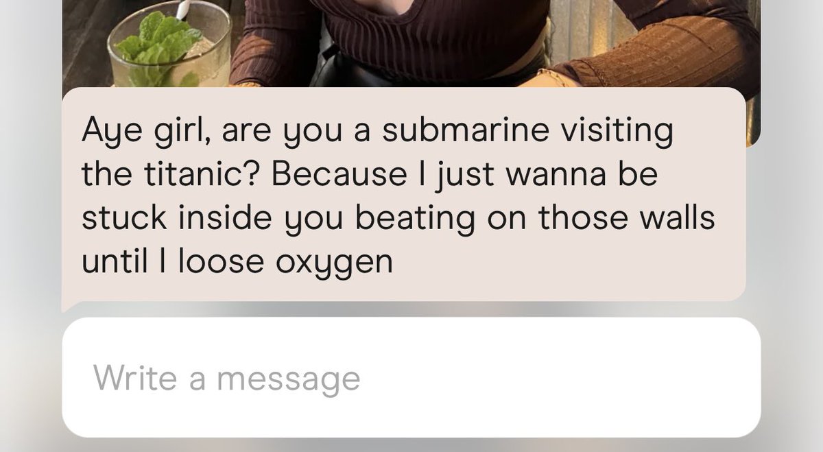 mia_howden's tweet photo. after this pickup line on hinge, please consider me off the market, ring on the finger, bun in the oven and on my honeymoon in the maldives 🫠#hinge https://t.co/YsSlWod4V7