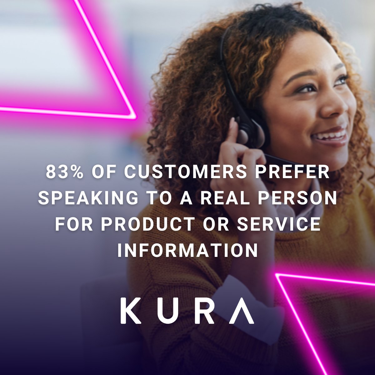 A recent study found that 83% of customers prefer speaking to a real person for product or service information, rather than relying on self-service resources. Get in touch with Kura today to find out how we can help you keep that human connection alive! 💬 #BPO #CustomerService