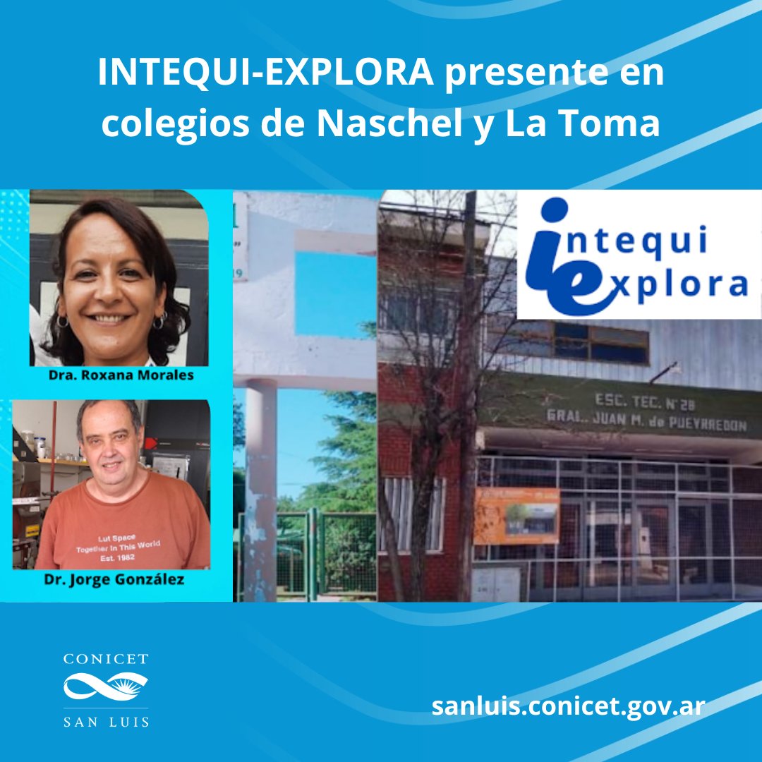 ConicetSanLuis's tweet photo. DESPERTANDO VOCACIONES CIENTÍFICAS. En junio y julio, INTEQUI-EXPLORA presente en colegios de Naschel y La Toma (San Luis), con charlas de divulgación científica.
Más en: https://t.co/9aundbVmzl
#CONICETSanLuis #INTEQUI #LaToma #Naschel https://t.co/IVjiGGRqI3