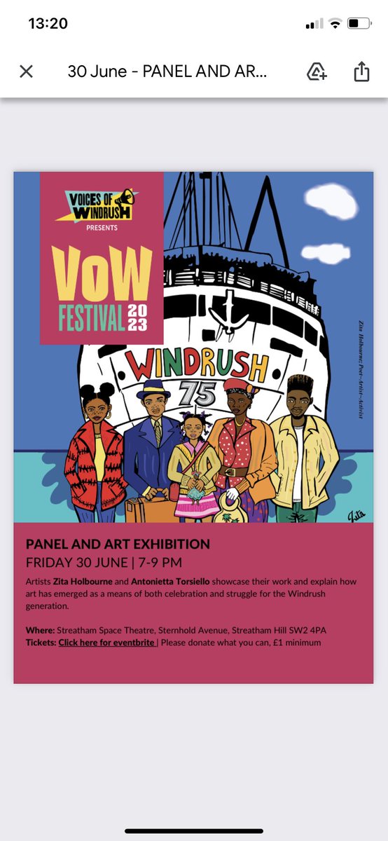 What’s next in the Voices of Windrush Festival? In Streatham Space artists Zita Holbourne and Antonietta Torsiello discuss the intergenerational power of  artwork expressing the many strands of “Windrush”. 

To book visit : voicesofwindrush.com

#VoWFest2023