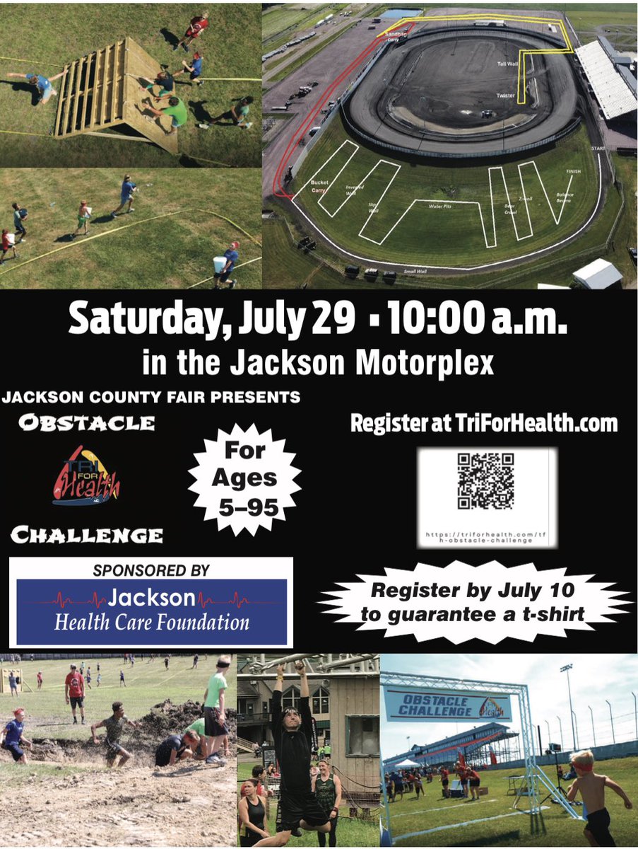We are one month away from the Obstacle Challenge at the Jackson County Fair. This year it is open to athletes ages 5 and up! Register at triforhealth.com