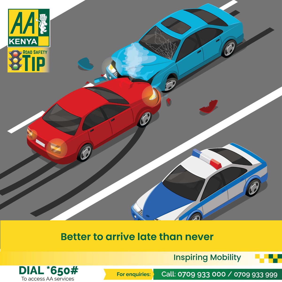 Your safety and the safety of others on the road should always be your top priority. It's better to arrive late than never, so take your time and drive responsibly.
#AAKenyacares #InspiringMobility #RoadSafety