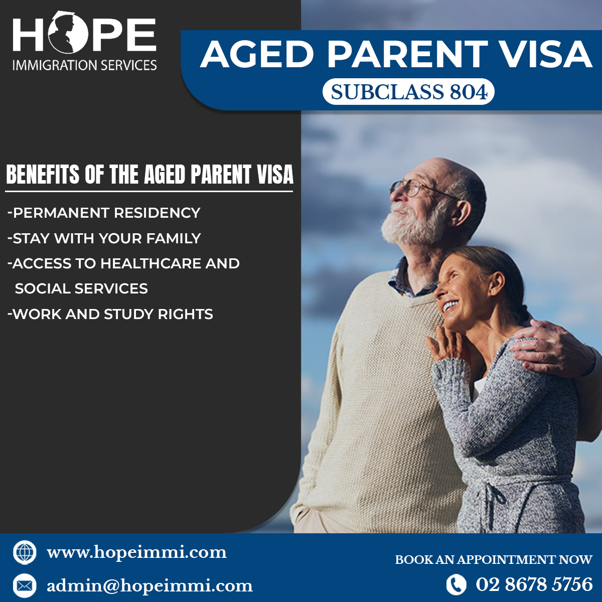 ImmigrationHope's tweet photo. Subclass 804 Aged Parent Visa allows elderly parents to live permanently in Australia if their child is settled in Australia and willing to sponsor them.
For further information, please contact the Hope Immigration Expert team https://t.co/YvIWNEtjxE