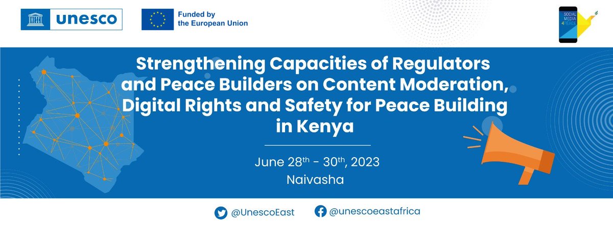 UNESCOEU's tweet photo. In #Kenya🇰🇪, @UnescoEast organized a 3️⃣-day workshop to strengthen the capacities of members of the multistakeholder coalition on #ContentModeration &amp; #FreedomOfExpression &amp; review the Memorandum of Understanding.

Within @UNESCO project #SocialMedia4Peace📱🕊 funded by @EU_FPI🇪🇺 https://t.co/Qc8LfELvmX