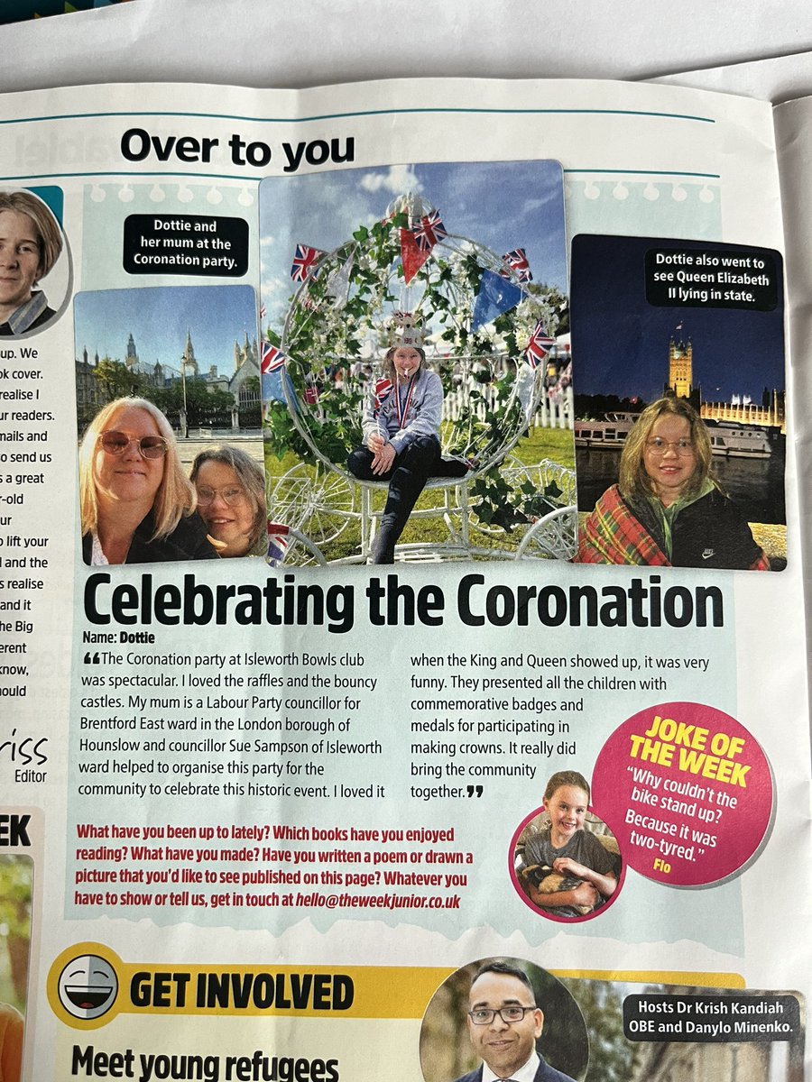MarinaSharma07's tweet image. My 12 yr old daughter has been very fortunate to have her written work published in a children’s news magazine @theweekjunior writing about the #Kingscoronation and the community party held at Isleworth Bowls club. @LBofHounslow @suessampson