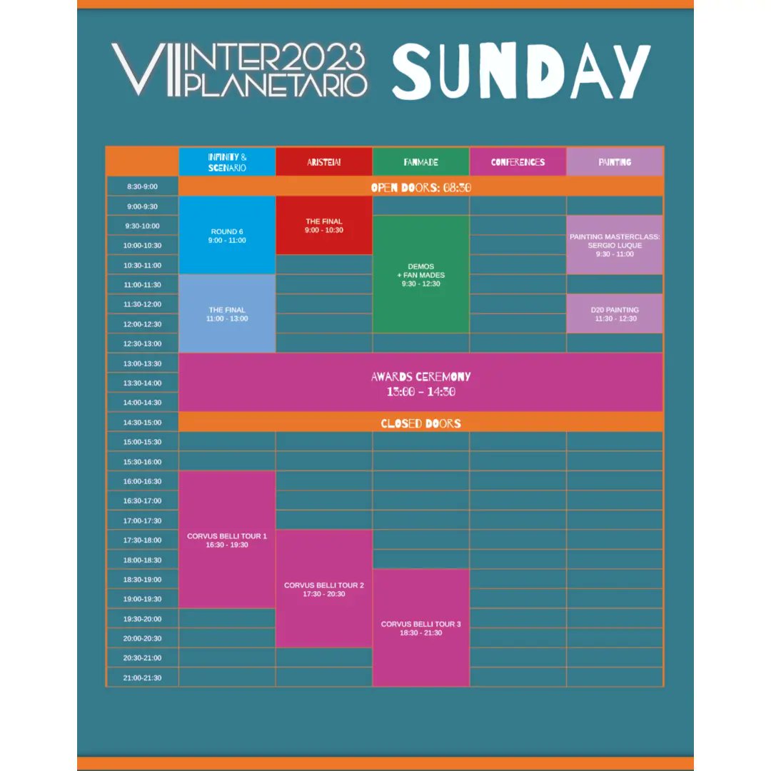 Intercb's tweet photo. Horario del VII Interplanetario.

Schedule of the VII Interplanetario.

#Vigo #Interplanetario #infinitythegame #aristeiathegame #warcrow https://t.co/CIcTyuSx9B