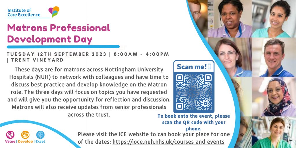 Are you a matron at @nottmhospitals? Join us on one of our Matron Professional Development Days to network with colleagues and discuss best practice and develop knowledge on the @TeamNUH Matron role. See the dates below and book your place here: bit.ly/3Z19uMQ