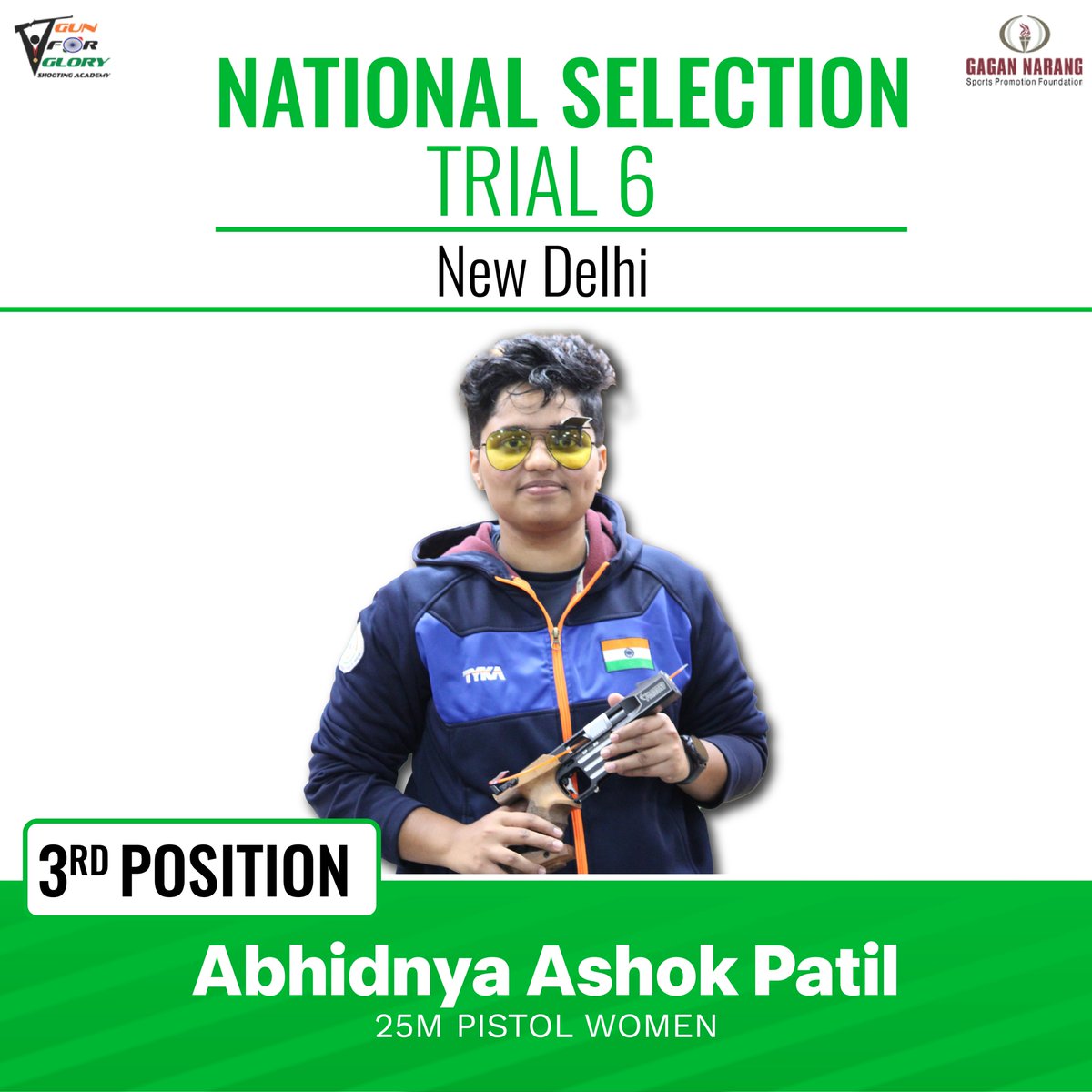 Gun_for_Glory's tweet photo. Congratulations to our talented athlete Abhidnya Ashok Patil on securing 3rd position in the 25M Pistol women's event at the National Selection Trial 6, New Delhi - 2023.
::
::
::
#indianshootingteam #shootingindia #25M #pistol #3rdposition https://t.co/vdJK7rgWdG