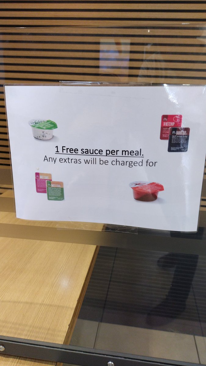SebastiaanRos's tweet photo. Hey @McDonaldsUK is this new company policy being employed at McDonald's Parsons Hill in South Birmingham? When I asked for one of these I was told it 'only applies to the little ones' and all others are charged for. https://t.co/DzZRSSVjtg